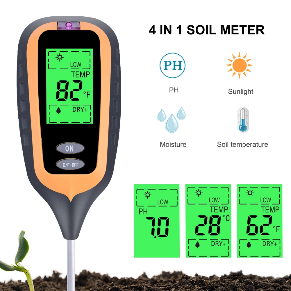 Новинка 4в1 растительный почвенный PH светильник измеритель влажности почвы термометр тестер температуры солнечный светильник тестер для сада