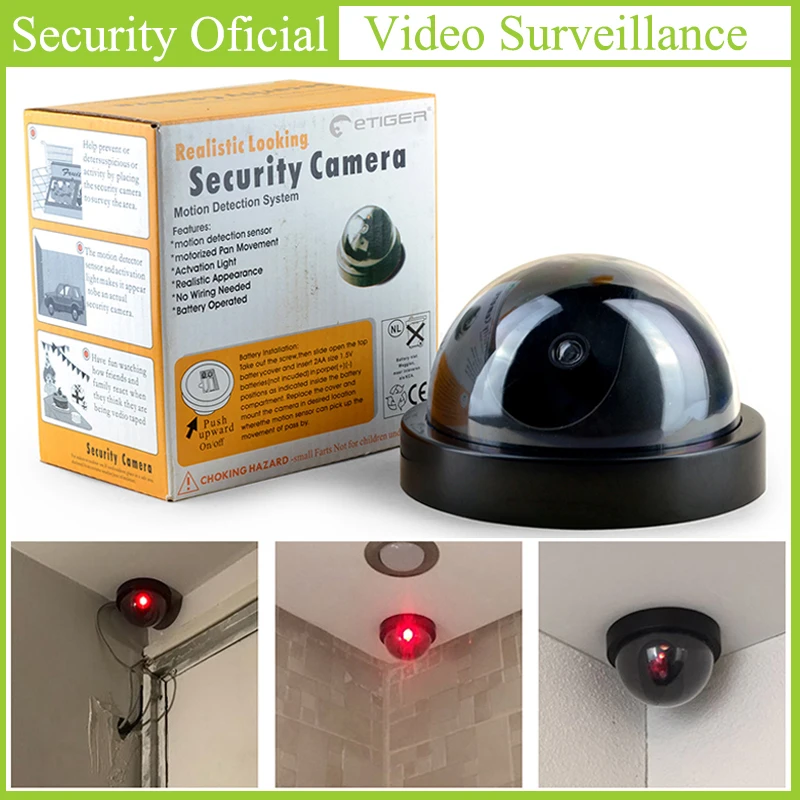 Top calidad interior falsa Cámara de la simulación alarmas disuadir a los ladrones cúpula simulada Monitor Flash rojo luz de la cámara de seguridad