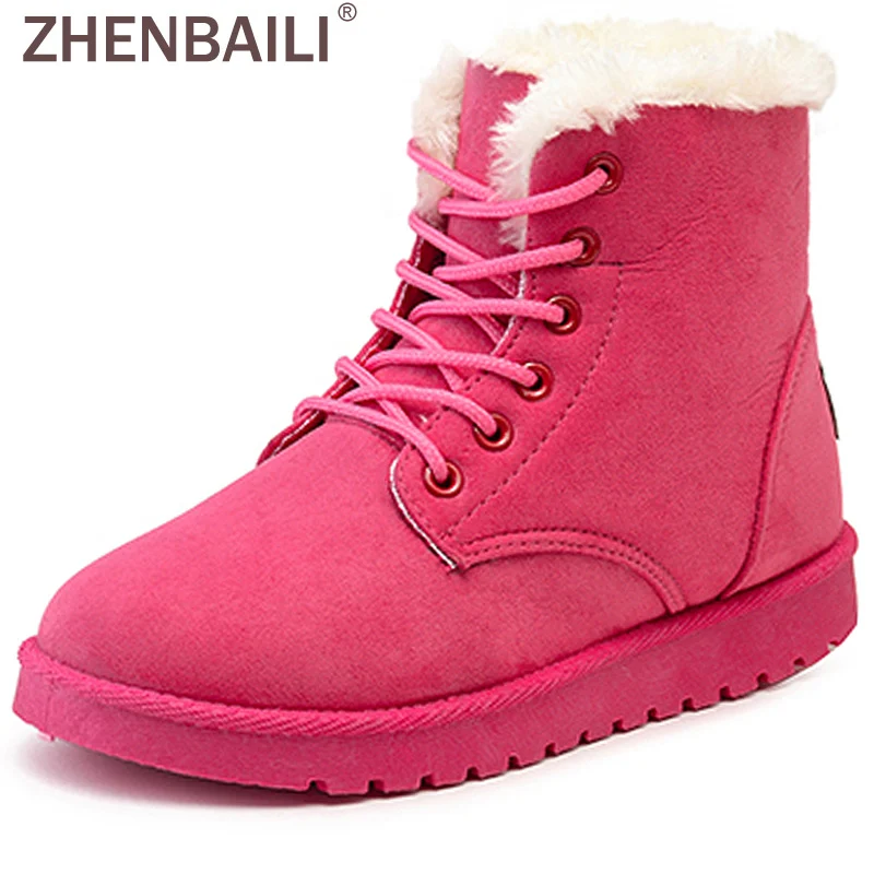 Online ZHENBAILI de invierno de 2019 de imitación gamuza tobillo botas para mujer botas para la nieve caliente de la felpa de piel botas planos ocasionales plataforma de zapatos de mujer