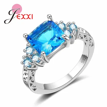 

Brand's Flagship Store 925 Sterling Silver Wedding Ring rectangular Blue Zirconia Classic Jewelry For Noble Women