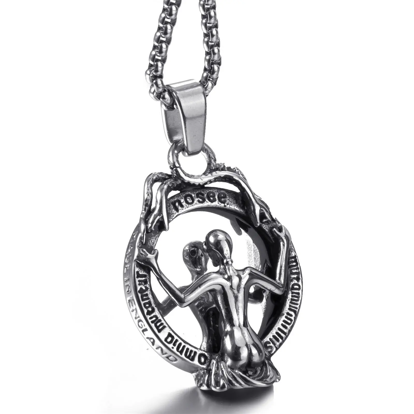 Gothic Wicca Speculum Lady Skull Skeleton Witchy Mirror Stainless Steel Pendant 