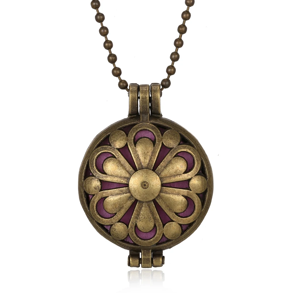 Ожерелье для ароматерапии 30 мм Бронзовый Магнитный винтажный медальон с цветком кулон эфирное масло ювелирные изделия с диффузором аромат духи ожерелье - Metal Color: 7