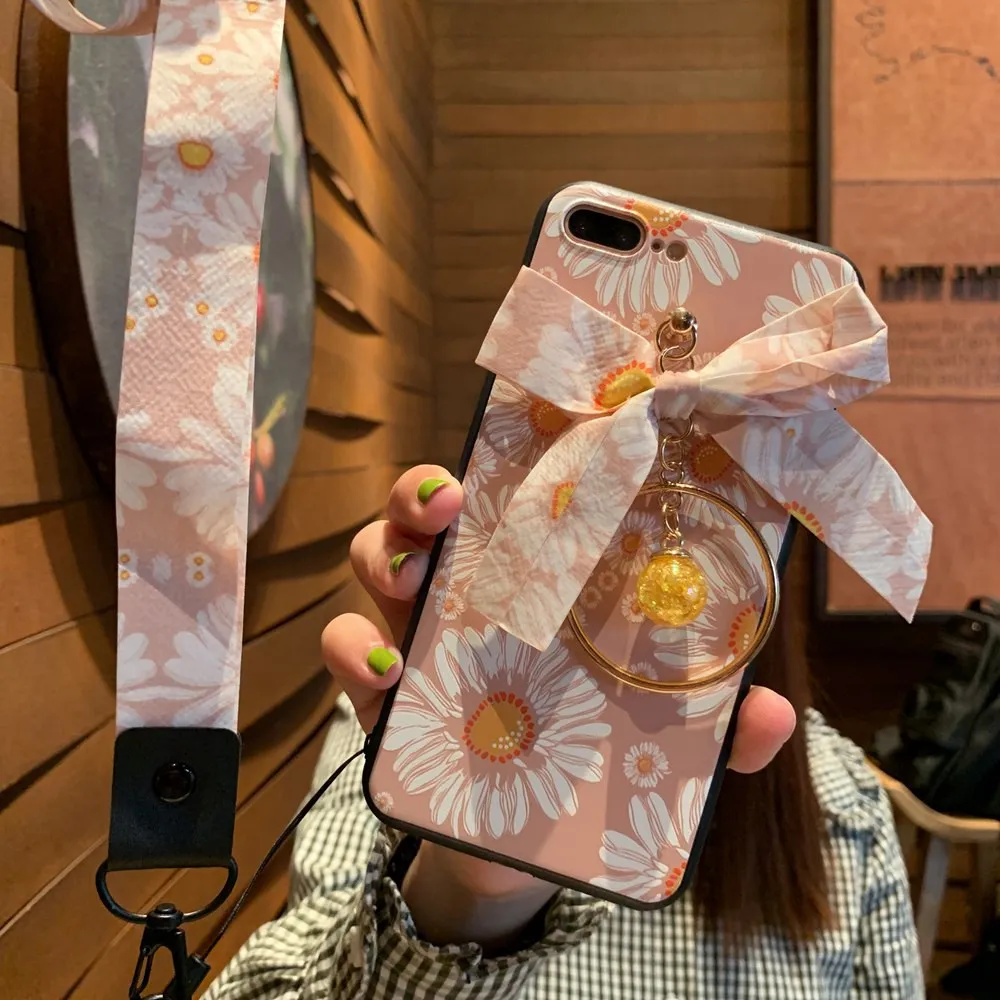 Чехол для телефона с цветами для iphone 6 6s 8 7 Plus защитная пленка+ кольцо-бантик+ чехол с принтом веревки для iphone X XS XR XSMAX чехол
