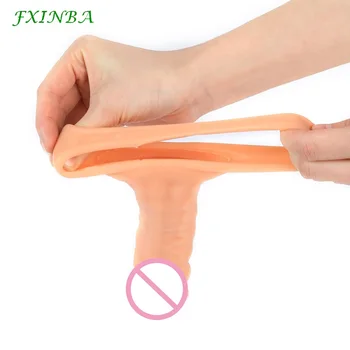 FXINBA New 14-28cm Realistic Penis Extender Sleeve Reusable Condoms Adults Sex Toys For Men Delay Ejaculation Dick Enlargement 5