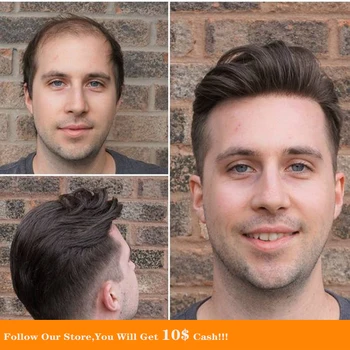 

BYMC Dark Brown Mens Toupee Suitable Natural Mongolia Remy hair Swiss lace With PU men toupee , Prosthesis hair pieces hair