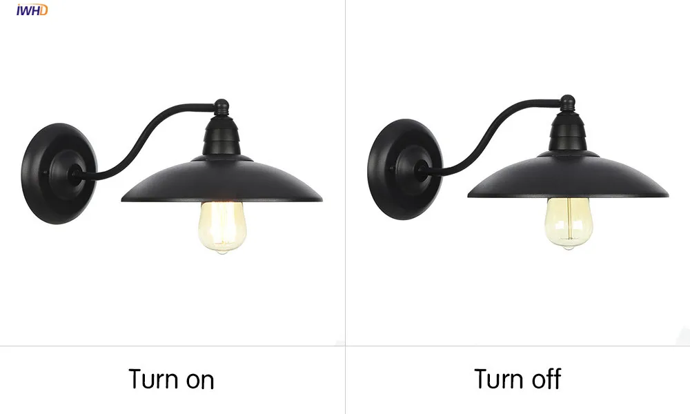 IWHD American Country Retro LED Wall Lights For Home Lighting Black Metal Bathroom Mirror Stair Light Glass Vintage Wall Lamp