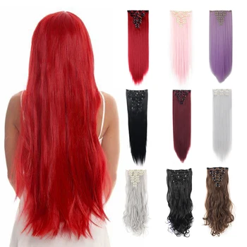 

Lelinta 18'' 24'' Straight/Wavy Curled Natural Clip In Hair Extensions Thick Full Head Long Soft Silky Synthetic Colored Hair