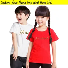 Детская Золотая этикетка для маленьких детей с изображением собаки, изготовленная на заказ Кепка/футболка/сумка, одежда с принтом имени, нашивки для сына и дочки, персональная железная виниловая этикетка с именем