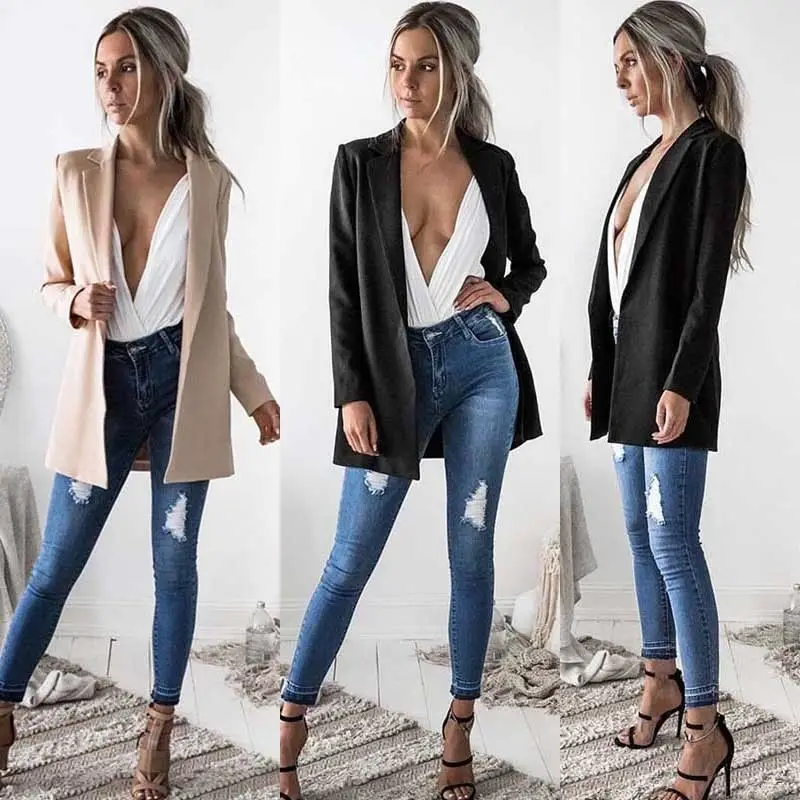 

Autumn Winter Fashion Jacket Women Blazers Office Ladies Business Suit Coat Long Sleeve Outwears Solid Long Blazers