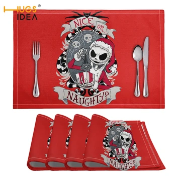 

HUGSIDEA 4Pcs/set Nightmare Before Christmas Plastic Placemats for Dining Table Runner PVC Place Mat in Kitchen Accessories