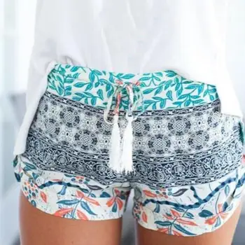 

Summer Beach Bohemian Leaves Print Drawstring Shorts High Waist Short Hot