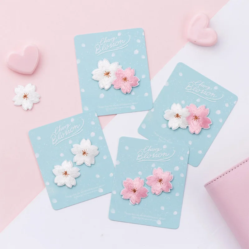 

White powder cherry embroidery patch decoration cloth stickers trap on iron on patches appliques cartoon pattern flower plants