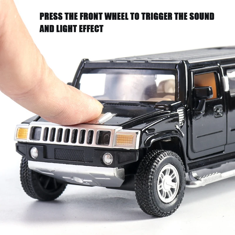 1:32 Lengthened Hummer Luxury Alloy Car Model Diecast Toy Vehicle With Light/Sound/Pull-back Functi