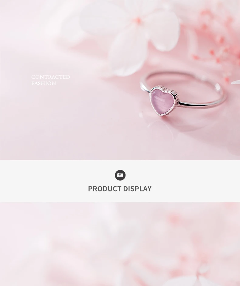 Modian Genuine 925 Sterling Silver Romantic Pink Opal Hearts Rings for Women Adjustable Open Finger Ring Fashion Fine Jewelry