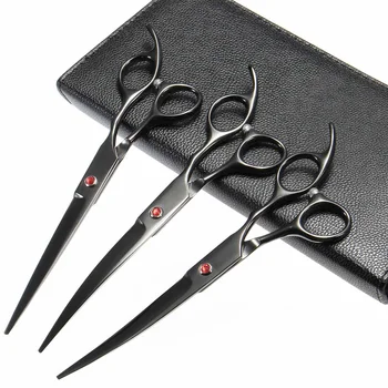 

7" Stainless Dog Scissors Set Straight Shears Thinning Shears Curved Shears Pet Scissors Grooming Scissors+Bags Bronze Pet Tools