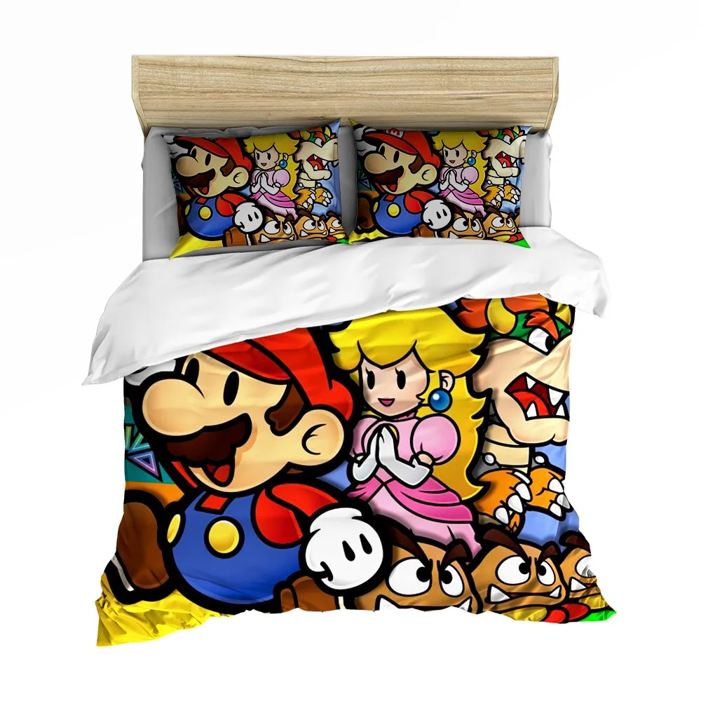 

Game Characters Bedding Soft Duvet Cover Super Paper Mario Hero Story Bed Linens Pillowcase Single Double Children Room Bed Sets