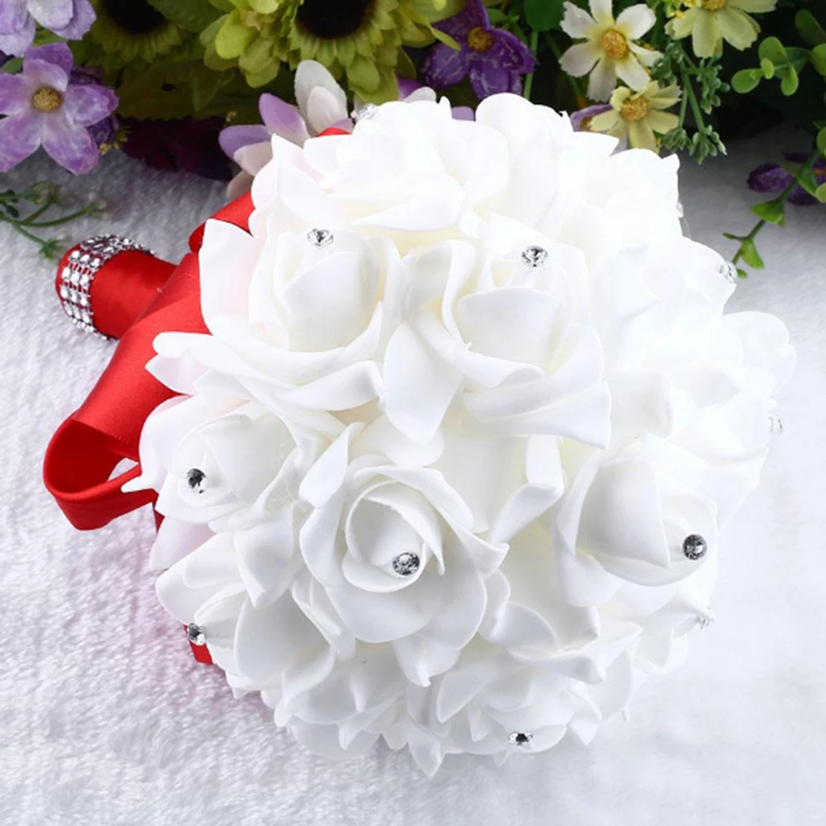 Бесплатная доставка Дешевые PE Роза подружки невесты свадебное цветочное Мыло свадебный букет из роз лента поддельные Свадебный букет de noiva