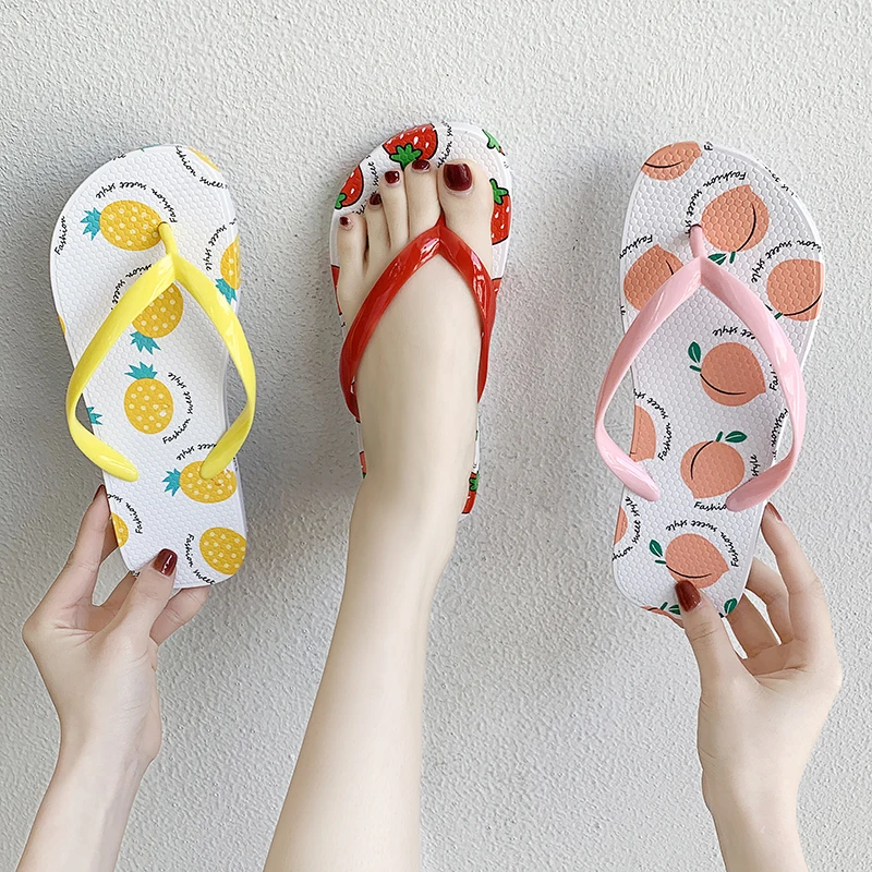 

Korean Fruit Flip Flops Non-slip Outdoor Women Sandals Fashion Woman Summer Home Slippers Flat Female Summer Shoes Slides Slip O