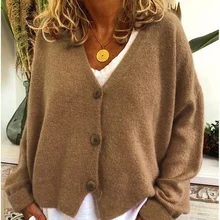 Women Cardigans Sweater V neck Solid Loose Knitwear Single Breasted Casual Knit Cardigan Outwear Winter Jacket Coat