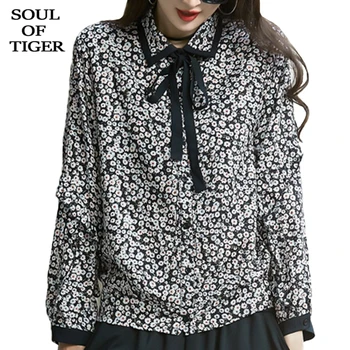 

SOUL OF TIGER New 2020 Fashion Spring Ladies Casual Printed Shirts Women Vintage Oversized Blouses Cotton Tops Clothes Plus Size