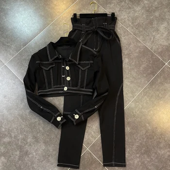 

HIGH STREET Newest Fashion Runway 2020 Suit Set Women's Denim Jacket Jeans Set