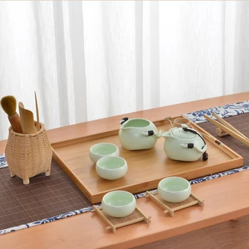 

Wooden Serving Tray Kung Fu Tea Cutlery Trays Storage Pallet Fruit Plate Decoration 6 Sizes Japanese Food Bamboo Rectangular 28x