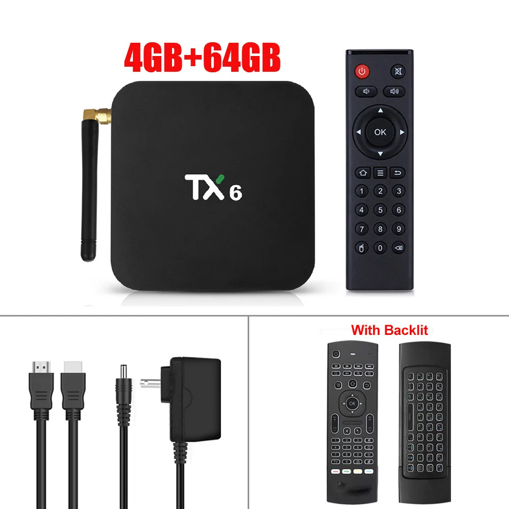 TX6 Android Smart tv Box Android 9,0 Allwinner H6 4 Гб 64 ГБ 32 ГБ 4K 2,4 г/5 ГГц двойной WiFi медиа плеер Google Youtube верхняя коробка - Цвет: 4GB 64GB MX3.Backlit