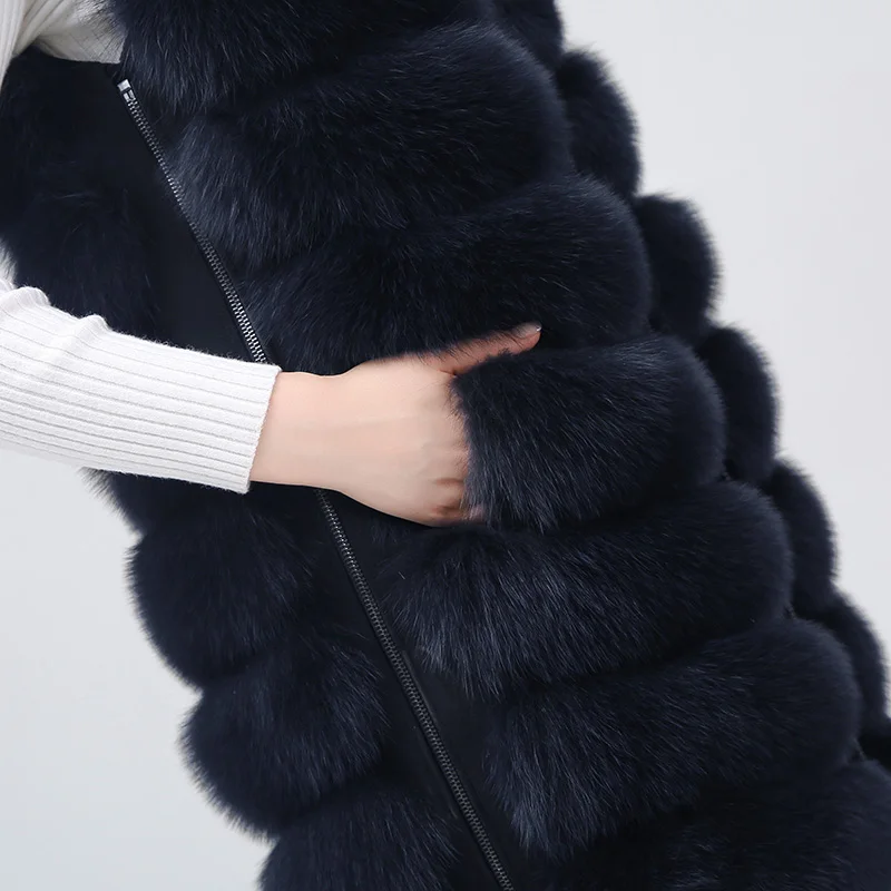 New Fashion Fox Fur Vest Zipper Real Fur Jacket Female Winter Warm Fur Coat High Quality Leather Vest Fur Fox