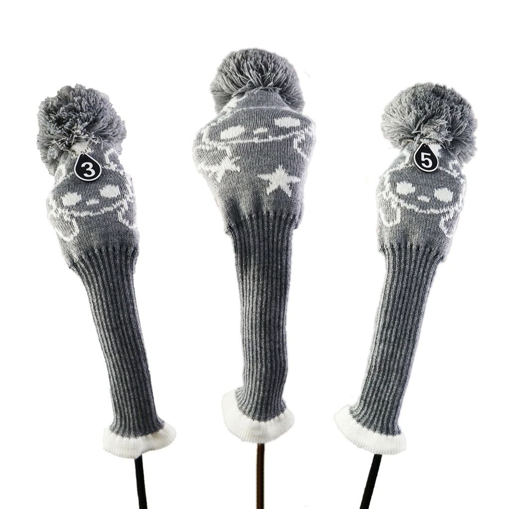3pcs/set No.1 3 5 Golf Knitted Wood Head Cover Knitted Golf Driver Fairway Wood Headcovers Golf Club Protective Sleeve Sock