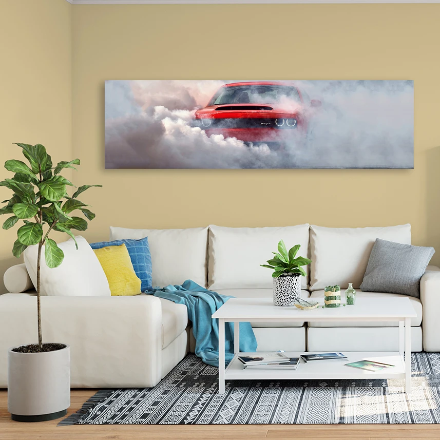 Картина на холсте тему спорта автомобиль dodge challenger демон стены искусства красный