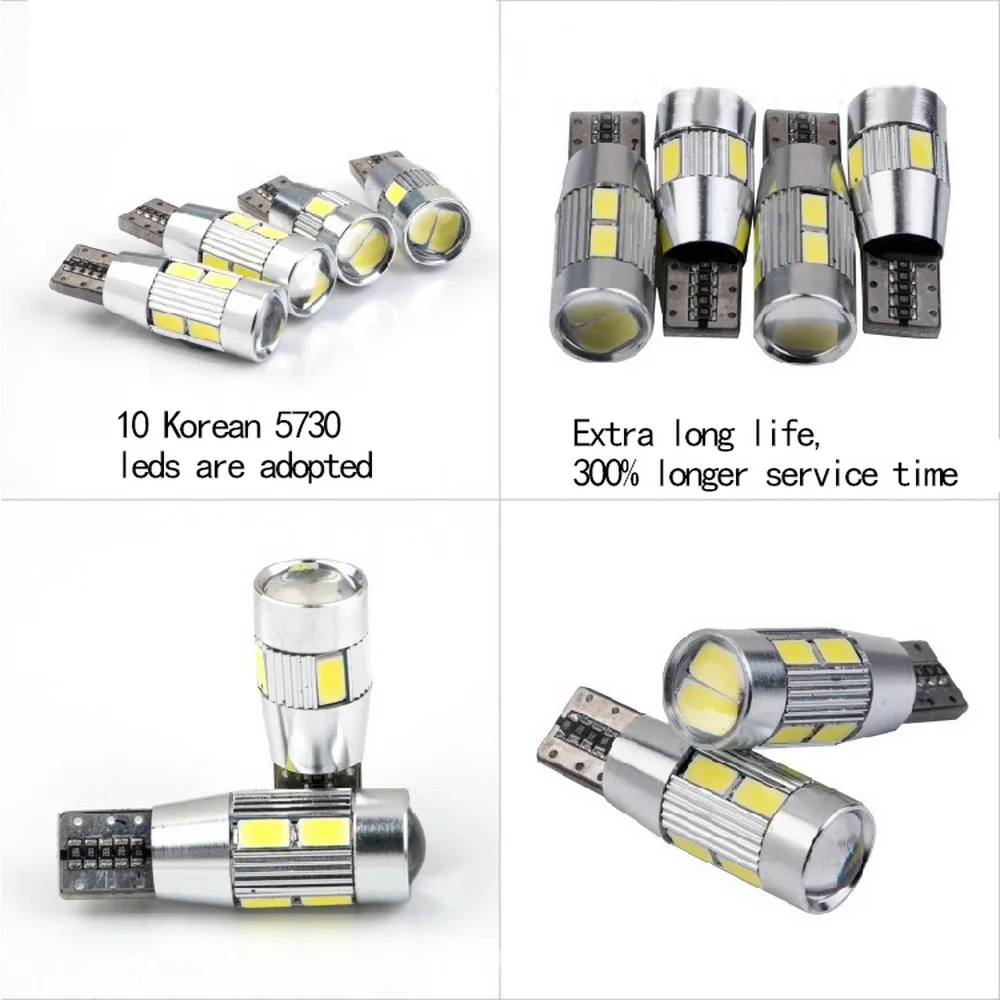 4 шт. T10 W5W светодиодный автомобиль для чтения светильник Canbus Белый 5630 6SMD/10SMD светодиодный 12V автомобиль клиновидные боковые светильник белая лампа сигнальная лампа стайлинга автомобилей