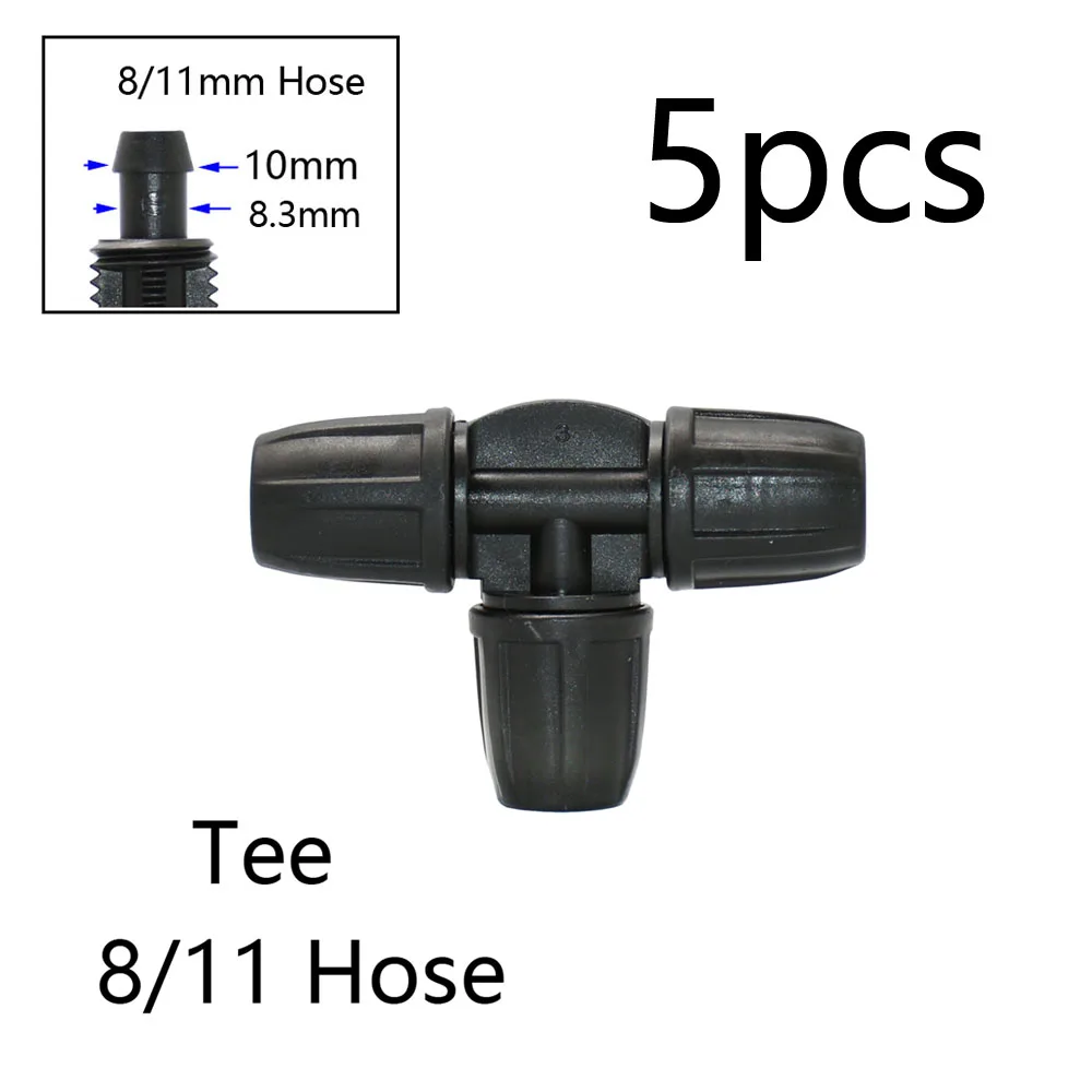 Garden 3/8" To 1/4" Hose Connector 8/11 To 4/7mm Barbed Lock Tee Elbow End Plugs Reducing Pipe Adapter Irrigator Fitting 