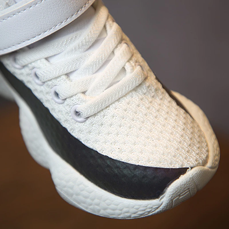 Детские осенние кроссовки высокая обувь для девочек Лоскутная Подростковая спортивная обувь для мальчиков Легкая трикотажная сетчатая теннисная обувь