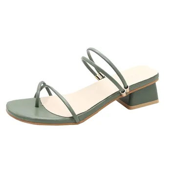 

Women Summer Fashion Fish Mouth Slip-on Toe Sandals Non-slip Thick Heel Slippers slip-on toe Slipper Туфли на толстом каблуке