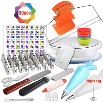 

90pcs Baking Tool Set Cake DIY Utensil Decorating Turntable Squeeze Flower Bag Cream Mouth Supplies Commonly Cake Decorating