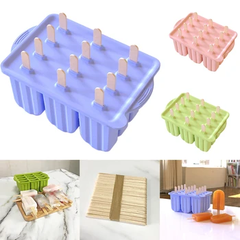

12 Holes Summer Homemade Ice Cream Ice-lolly Mold Popsicle Moulds Tray Kitchen DIY Accessories Ice Cream Mould Ice Cube Tray