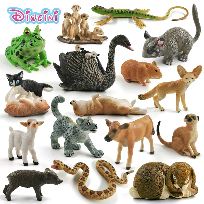Swan Sheep Fox Deer Meerkat Snake Frog Cat Rat Rabbit Cow Pig Animal Model Action Figure Figurine Doll House Education Toy Gift action figure cartoon toys