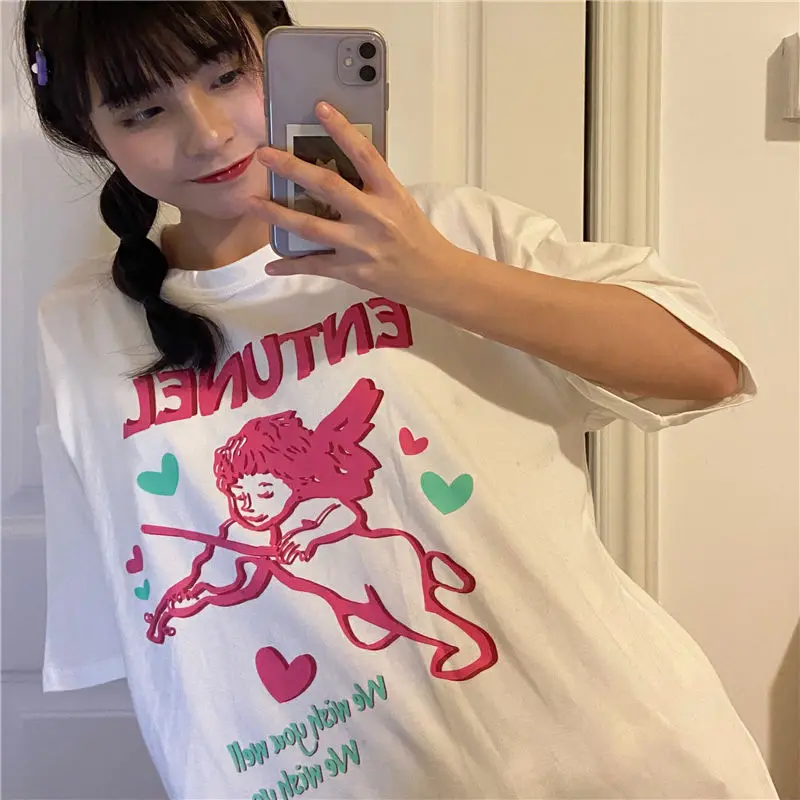 Hop Tops harajuku vintage aesthetic gothic graphic punk clothes Women's t-shirts korean cotton Black Oversize dropshipping Hip