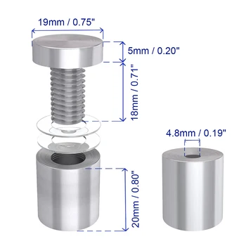 

uxcell 8 Pcs Glass Standoff Mount Stainless Steel Wall Standoff Holder Advertising Nails Dia 12mm to 25mm 19mm x 25mm