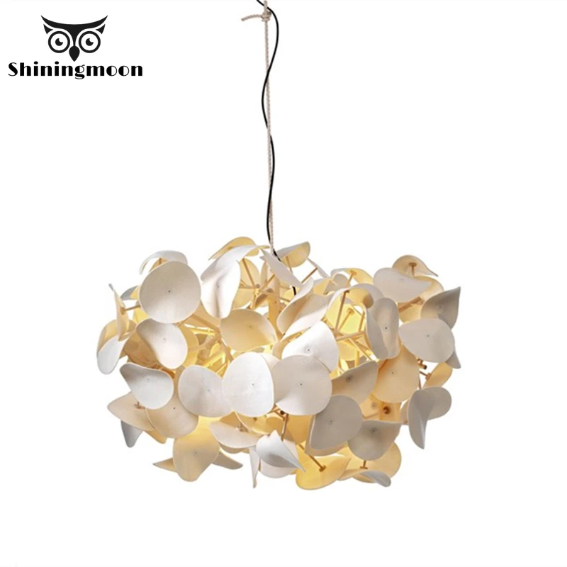 

Nordic Creative Fabric Flower Chandelier Modern Led Chandeliers Rustic Bar Bamboo Hanging Lamp Hotel Restaurant Deco Luminaria