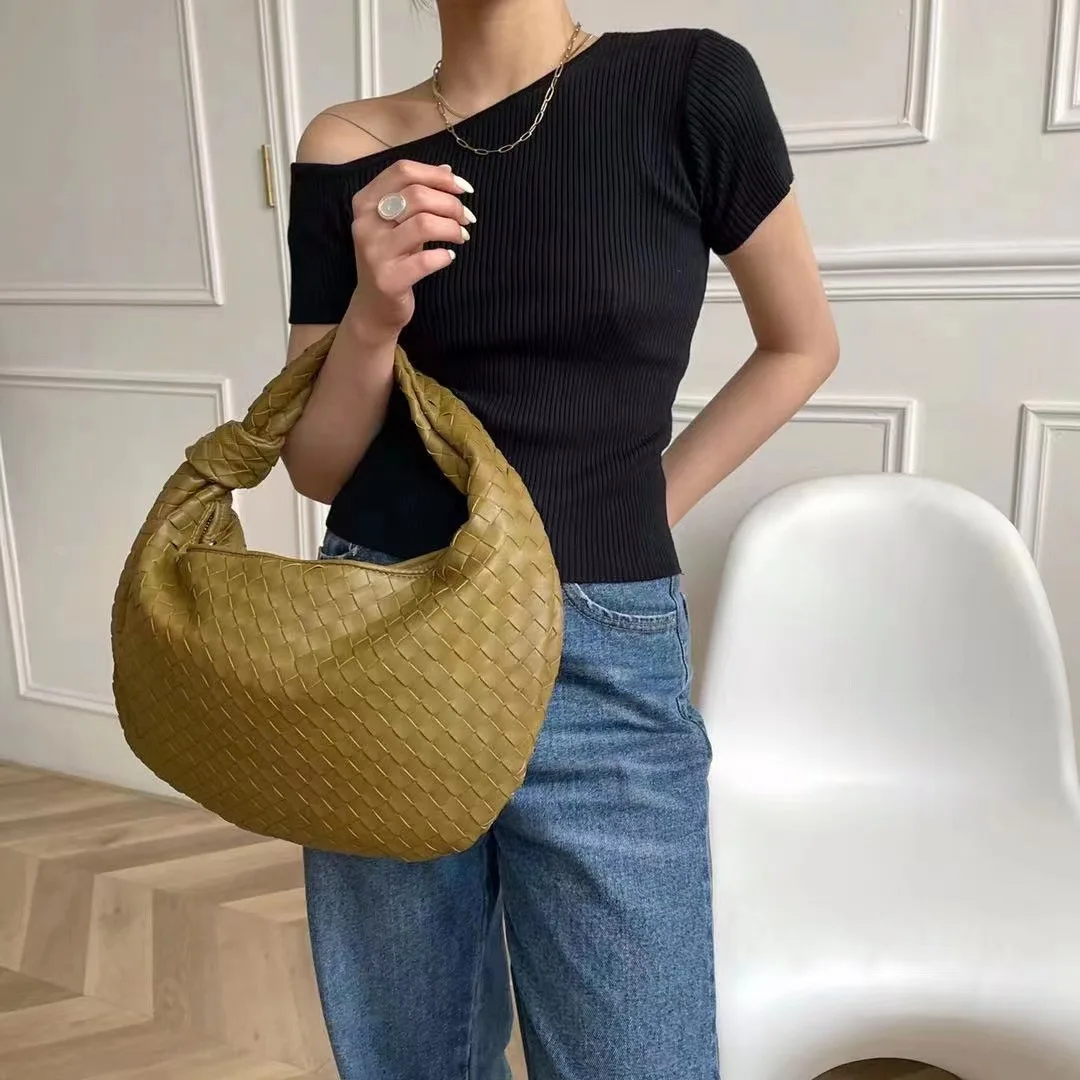 2022 Fashion Handmade Woven Bag Luxury Woven Leather Printed Shoulder Bag Lady Crossbody Hobo PU Knotted Handle Casual Handbag 