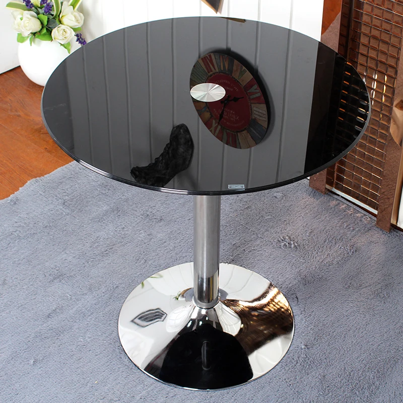 

Tempered Glass Round Table Small Apartment Coffee Table Dining Table Black White Transparent Glass Countertop Optional Furniture