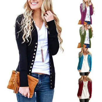 

New Women's Casual Knitted Long Sleeve Cardigan Ladies Sweater Knitwear Coat Outwear V-neck Button Women Cardigan Sweater