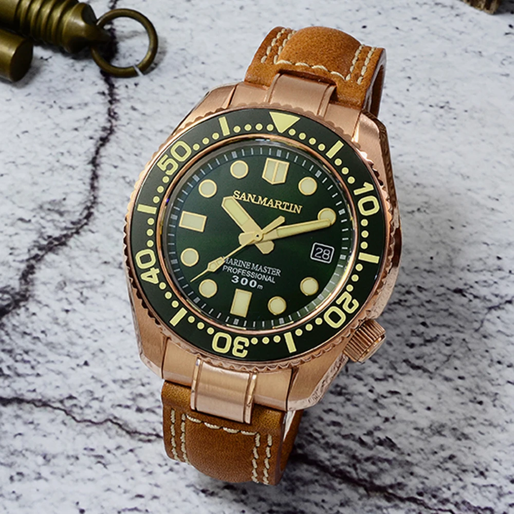 bronze green Мужские автоматические часы для ныряльщика, часы из нержавеющей стали, водонепроницаемость 300 м, Акула SBDX001, керамический ободок, модные наручные часы - Цвет: bronze green