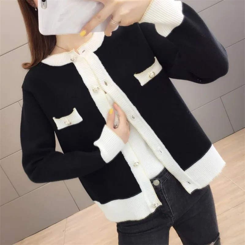 Autumn 2019 new short jacket female loose solid color single-breasted sweater wearing cardigan office lady |