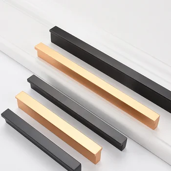 American Style Black Cabinet Handles Gold T Bar Aluminum Alloy Kitchen Cupboard Pulls Drawer Knobs Furniture Handle Hardware