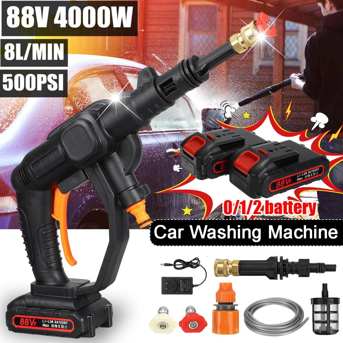 car wash foam sprayer 4000W 88V Cordless Car Washer Water Gun High Pressure Car Wash Water Gun Portable High Pressure Washer Foam With 2Pcs Battery portable car washer