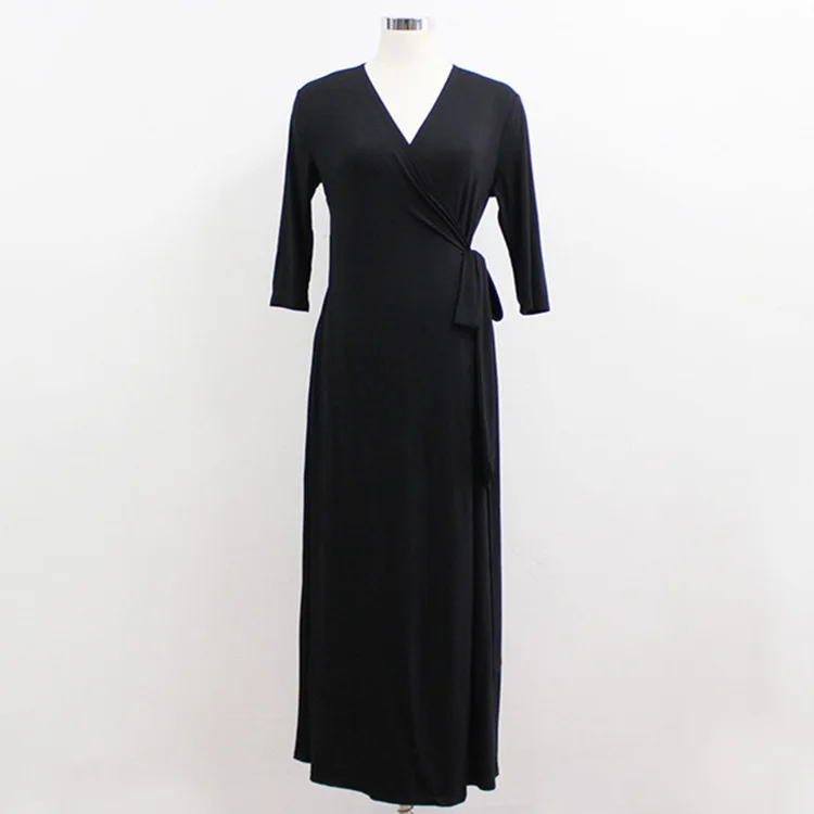 Classic V-Neck Front Split Sexy Party Elegant Black Dress Long Sleeve Autumn Evening Party Dresses High Waist Elegant Solid