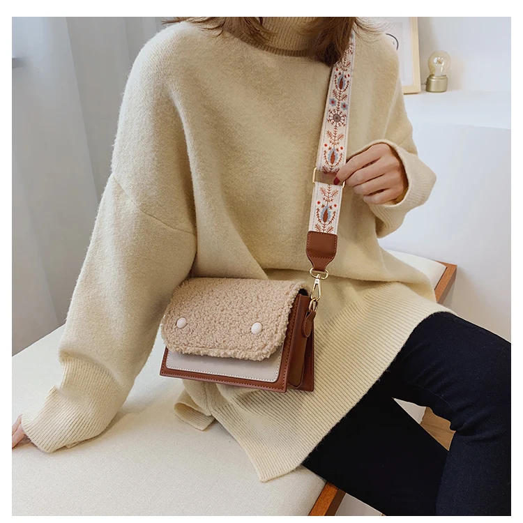 Сумка на плечо из овечьей шерсти зимняя новая сумка через плечо модная маленькая квадратная сумка плюшевая женская сумка для мобильного телефона кошелек