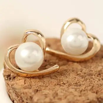 

Elegant Beauty Earring Solid Silver Color Round White Pearl Stud Earrings Women Engagement Jewelry Brincos Mother's Day Gift